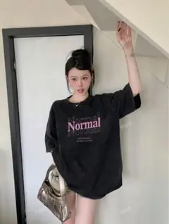 ヴィンテージ風ラウンドネックレタープリントティシャツ