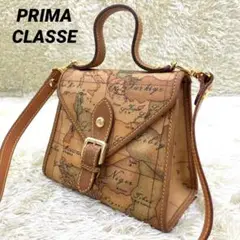 【PRIMA CLASSE】ショルダーバッグ 2way レザー ブラウン地図柄
