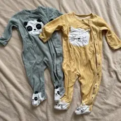 パンダと猫デザインのロンパース2点セット