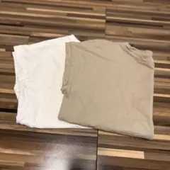 ホワイト・ベージュ コットン半袖Tシャツ2枚セット