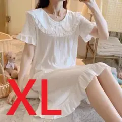 【57-1】白・ナイトウェア・ルームウェア・ネグリジェ・XL