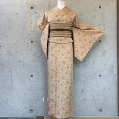 正絹 上質な紬お着物 ガード 茶ベージュ系 嘘つき襦袢 袷