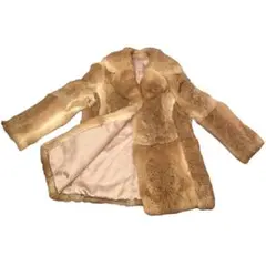 美品 リアルファー 毛皮 ミドル丈 ミンクファー 裏地花柄 ライトブラウン 11