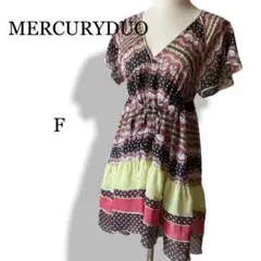 MERCURYDUO 膝丈ワンピース チュニック かわいい総柄 半袖 VネックF