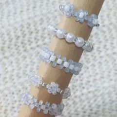【31】5本セット ハンドメイド ビーズリング 水色 くすみカラー ビーズ 指輪