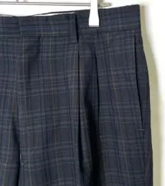 【未使用】ゴルフスラックス　タックパンツ　L　W82　紺　チェック　薄手　春夏