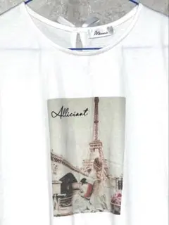 Allamanda 半袖プリントTシャツ Ｍ　38 白地にエッフェル塔と橋の写真