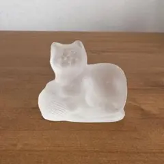プレスガラス　猫　置物　ヴィンテージ