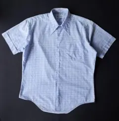 70's ビンテージ　KMART シャツ 半袖　ブルー系 レトロ 総柄