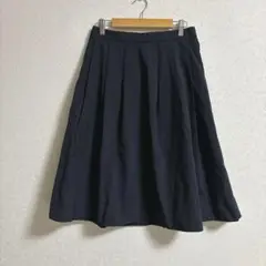 【ユニクロ】ドライストレッチタックスカート L 紺ネイビー 膝丈スカート フレア