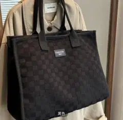 黒のチェック柄エコトートバッグ