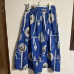 青い花柄コットンロングスカート