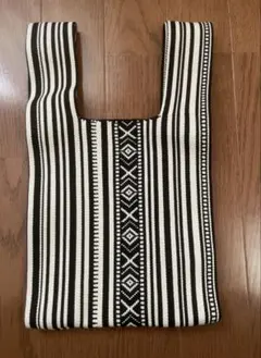 未使用品 ニットバッグ 黒×白