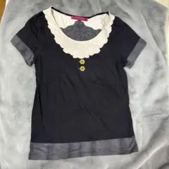 DOLLY GIRL 半袖Tシャツ 黒 レースプリント#匿名配送