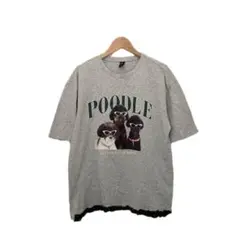 アニマルTシャツ　プリント　POODLE　サングラス　犬　グレー　半袖　丸首　L