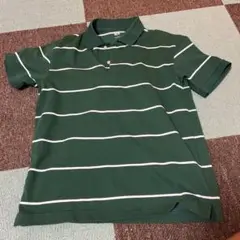UNIQLO ポロシャツ S ダークグリーン ストライプ