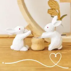 お月見うさぎ　木彫り　餅つきうさぎオブジェ　木製うさぎ　中秋の名月　4点セット
