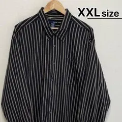 USA古着　ストライプシャツ　長袖　2X　ブラック　BASIC EDITIONS