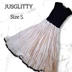 JUSGLITTY ノースリーブ ニット切り替え ロングワンピース バイカラー