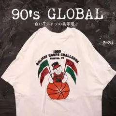 90’s GLOBAL 白Tシャツ　雪だるま　バスケ　XK