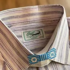 美品Crocodile ストライプ 麻　半袖シャツ Mサイズ