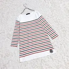 【LIPSTAR】　カットソー　（２）　チュニック　ボーダー　トリコロール　白