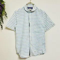NANO UNIVERSE 42 半袖シャツ ストライプ 後ネックメッシュ素材付
