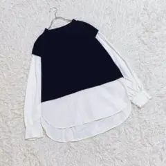【GU】ジーユー ダブルフェイススリーブコンビネーションプルオーバー (L)