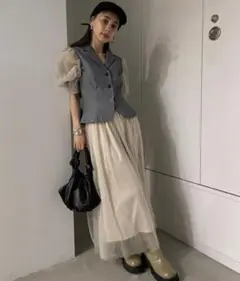 PEPLUM LINE CHIFFON SKIRT SET DRESS