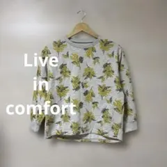 Live in comfort★ミモザ花柄 グレー 長袖 トレーナー プルオーバ