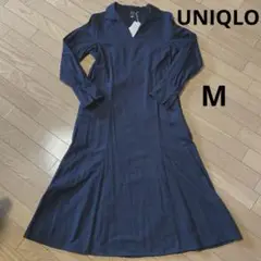 【新品】ユニクロ スキッパーカラー ワンピース ネイビー　M