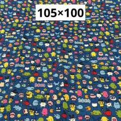 76 たまごっち柄　ブルー　オックス生地　105×100