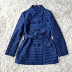 【アクアスキュータム】ショート丈トレンチコート　ボーダー柄　ベルト付き【M】