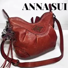 ANNA SUI 本革 フロント ロゴ デザイン レザー ショルダーバッグ ANNA SUI 蝶ロゴ 黒のレザーショルダーバッグ - メルカリ