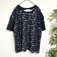 BACK NUMBER レイヤード風トップス　レース　ボーダー　紺　コットン　夏
