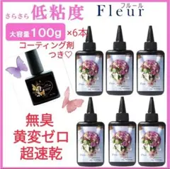 レジン液 無臭＆永久クリア✨低刺激レジン液フルール100g6本大人気コート剤つき