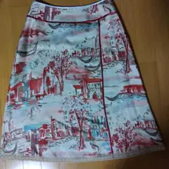 シルク製 風景柄フレアスカート
