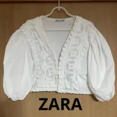 ZARA ホワイト 刺繍 ブラウス