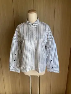 AMERICANHOLICストライプ柄 オーバーサイズボリュームスリーブシャツM