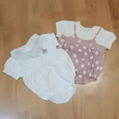 ホワイト＆ピンク水玉ロンパース2点セット
