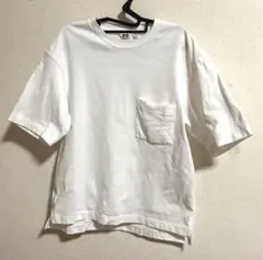 ユニクロ　UNIQLO　オーバーサイズポケツキTシャツ　5分袖　ホワイト