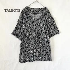 【タルボット】 幾何学柄 半袖 変形カラー レーヨン混 カットソー モノクロ