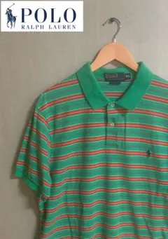POLO RALPH LAUREN グリーン ストライプ ポロシャツ