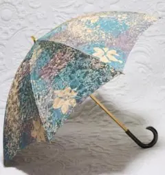 新品【晴雨兼用 長傘】絹100％ ろうけつ染め 持ち手もポイント 雨傘 日傘