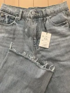 【未使用】タグありライトブルー ブーツカットデニム フリンジ加工　切りっぱなし