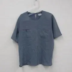 Bourdior ストライプクルーネック 半袖 ブラウス ボタン装飾 M