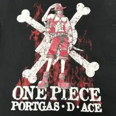 レア ワンピース アニメTシャツ ポートガス・D・エース 古着 黒Tシャツ M