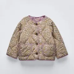 zara フラワー柄パフジャケット　花柄キルティングジャケット