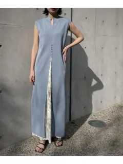 新品&g’aimeアンジェム センタースリットノースリーブニット ジレワンピース