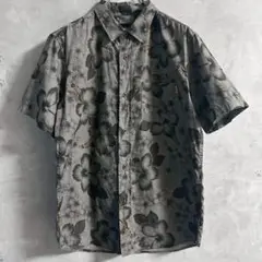 STUSSY ステューシー ハイビスカス グレー 総柄 花柄 半袖シャツ M